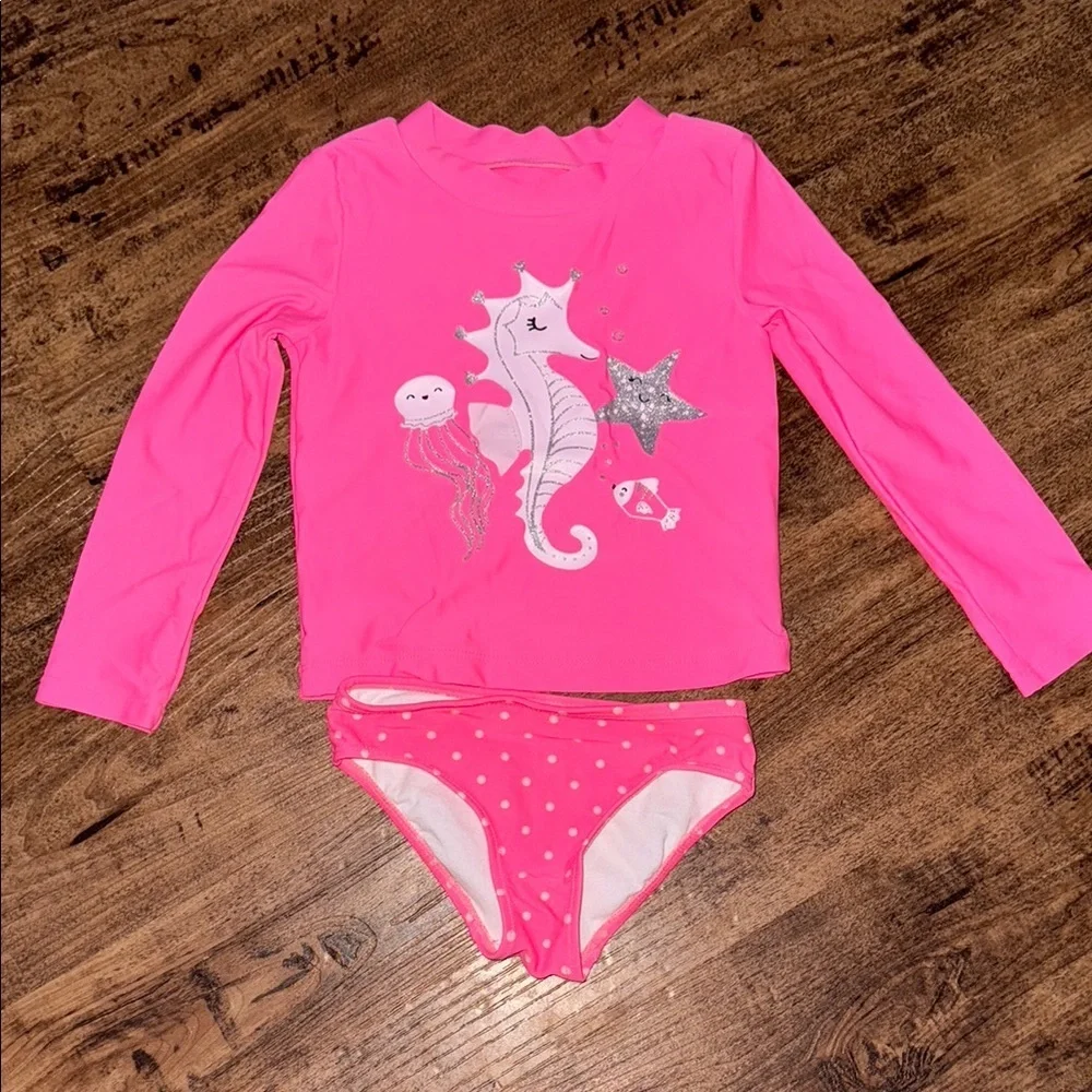 Carter's Pink Rashguard Swim Top with White Accents size 4t